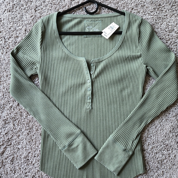 aerie Tops - Aerie Sage Ribbed Long Sleeve Top
